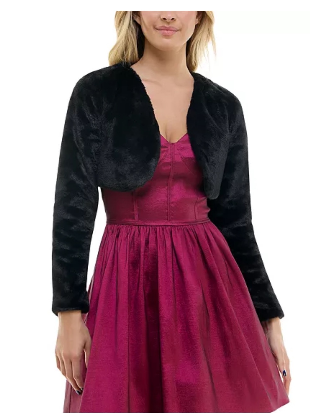 Black Faux Fur Cropped Shrug